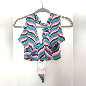 Zara NWT Multicolor Wave Pattern, Halter Neck Women's Short Top.  Size S